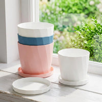 Plant Pots and Flower Pots in Resin, Nordic Faceted Large Plant Pot for House Plants, Garden Pots for Indoor and Outdoor Use