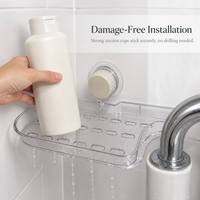 Suction Cup Corner Shelf for Bathroom Kitchen, Wall-Mounted No-Drill Storage Organizer for Faucet, Vanity, Cosmetics