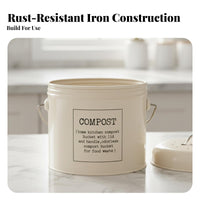 Vintage Metal Compost Bin Odor Filtering Kitchen Food Waste Pail Kitchen Compost Pail Vented Lid Countertop Food Waste Container