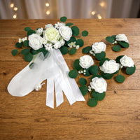7 Pieces Wedding Car Flowers with Ribbons Romantic Wedding Car Decoration Ribbon Set Easy to Install for Brides, Chair Backs