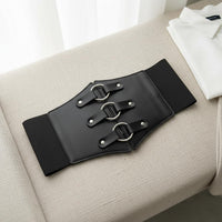 Triple-Loop Waist Belt Decorative Metal Rings Wide Corset Belt Fashion Style Waist  Trimmer