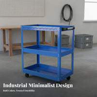 Rolling Workshop Cart Multi-Functional Portable Workstation Trolley Easy Mobility 3-Tier Tool Cart for Technicians, DIY Enthusiasts, Auto Repair Shop