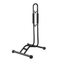Metal Bike Floor Stand Space-Saving Two-Wheeler Floor Stand Heavy-Duty Two-Wheeler Parking Rack with Hook Easy to Use for Cyclists, Commuters, Garage
