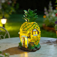 Pineapple Statue with Solar Panel Resin Pineapple House Cute for Garden, Balcony