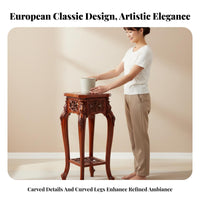 Retro Design French Design Corner Table Formaldehyde-Safe Vintage Pedestal Stand Shabby Chic Ornate Flower Pot Holder High-Gloss Finish for Indoor, Living Room, Entryway
