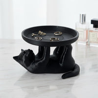 Creative Design Cat Figurine Tray Modern Design Resin Cat Sculpture Tray Multi-Functional for Desktop, Entryway, Bedroom