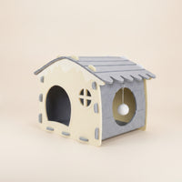 Semi-Enclosed Felt Cat House Two-wayEntry Cat Hideaway with Toy Indoor Kitty Hut Cozy for Apartment