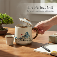 Ru Kiln Ceramic Mug with Lid and Infuser, Chinese Style Office Tea Cup Gift Set