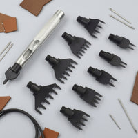 Leather Hole Punch Tool Set Multi-Pronged Interchangeable Hole Punch Tool Knurled for Leathercrafters, Hobbyists, Leathercraft, Belt Making