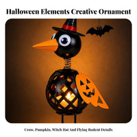 Lighted Crow Decoration Wrought Iron Pumpkin Crow Ornament Spring-Neck Metal Figurine for Halloween