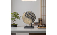 Yin Yang Sculpture Textured Yin-Yang Sculpture Oriental Disc Ornament with Base for Meditation Room