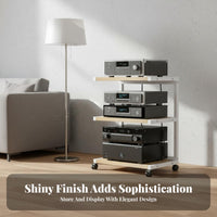 With Wheels Multi-Tier Amplifier Stand Stable and Long-Lasting Audio System Equipment Rack Simple Modern Design Mobile Stereo Component Shelf Space-Saving for Audiophiles, Living Room, Study, Bedroom