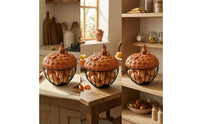 Acorn Storage Basket Decorative Wire Basket with Lid Rustic for Kitchen, Countertop