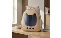 Khaki Cat Ear Backpack Carrier Mesh Pockets Clear Front Pet Backpack Ventilation Holes for Transport