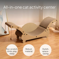 Wooden Cat Tree with Scratcher Bed and Play Toys