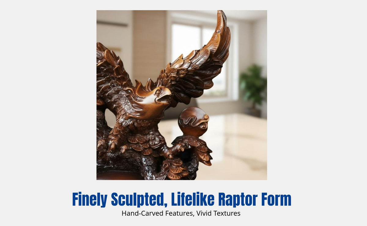 Resin Raptor Sculpture, Wood Grain Raptor in Flight Figurine, Office Desk Decor, Aspiration Theme, Chinese Design Accent