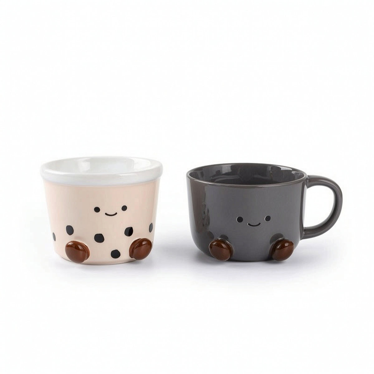 2 Pieces Ceramic Pet Bowls Cute Footed Cat Bowls Glossy for Home, Small Dogs