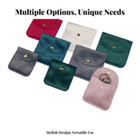 Snap Button Jewelry Pouch Compact Size Velvet Fastener Pouch Portable Small Jewelry Envelope Bag for Journeyers, Gift Presenters, In a Purse, Gifting
