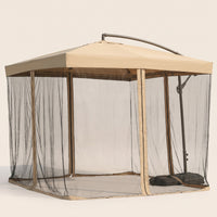 Cantilever Umbrella with Offset Mesh Patio Umbrella with Mesh Screen Hanging for Backyard, Garden