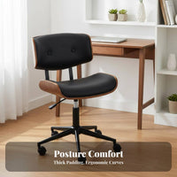 Height Adjustable Upholstered Wood-Frame Task Chair Ergonomic Design Upholstered Bentwood caster luxuriously padded padding pivoting Seat Tilting Function for telecommuting Workers, Students, Study Room, Workspace, Bedroom