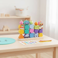 Stacking Toy with Threading Cords Educational Wooden Stacking Toy Colorful Preschool for Toddlers, Playroom, Classroom