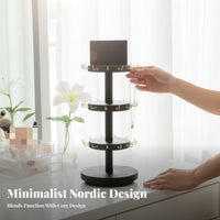 3-Tier Rotating Jewelry Stand Rotatable Wooden Jewelry Display Stand Rotating Necklace Tree Versatile for Vanity