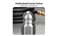 Pressure Washer Sewer Nozzle Stainless Steel Drain Cleaning Nozzle 1 Front 6 Rear Sprays Foam Dispenser Sprayer for Professionals, Car Washing