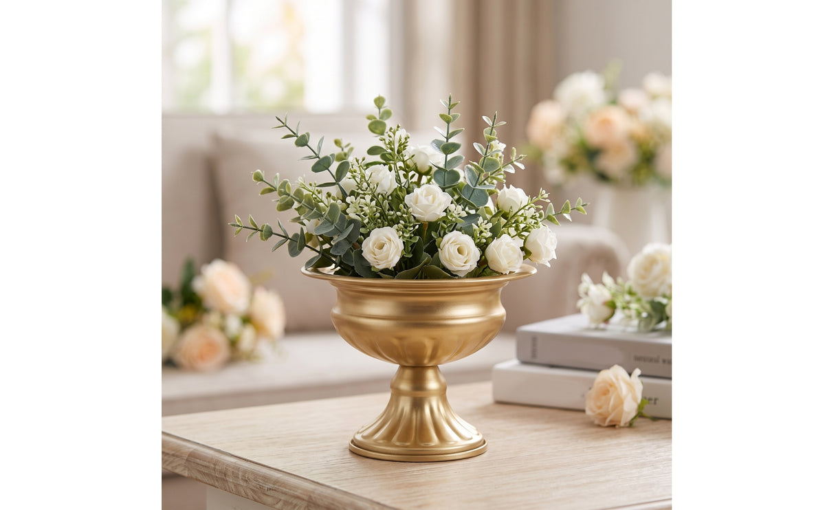 Vase with Flared Rim Gold-Toned Compote Bowl Metallic for Florists