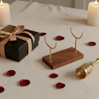 Bracelet Display Stand Metal Bracelet Stand with Wooden Base Bangle Holder Gold-Tone Jewelry Organizer Double-Fork