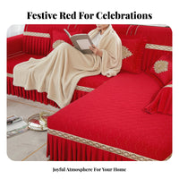 Year-Round Use Quilted Sofa Slipcover Non-Slip Quilted Sofa Throw Lace Trim Home Textile Skin-Friendly for Newlyweds, Homeowners, Pet Owners, Wedding Celebrations, Living Room, Festive Events