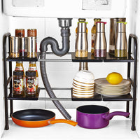JESIT Stainless Steel Under-Sink Organizer Rack for Kitchen and Bathroom Storage, Expandable