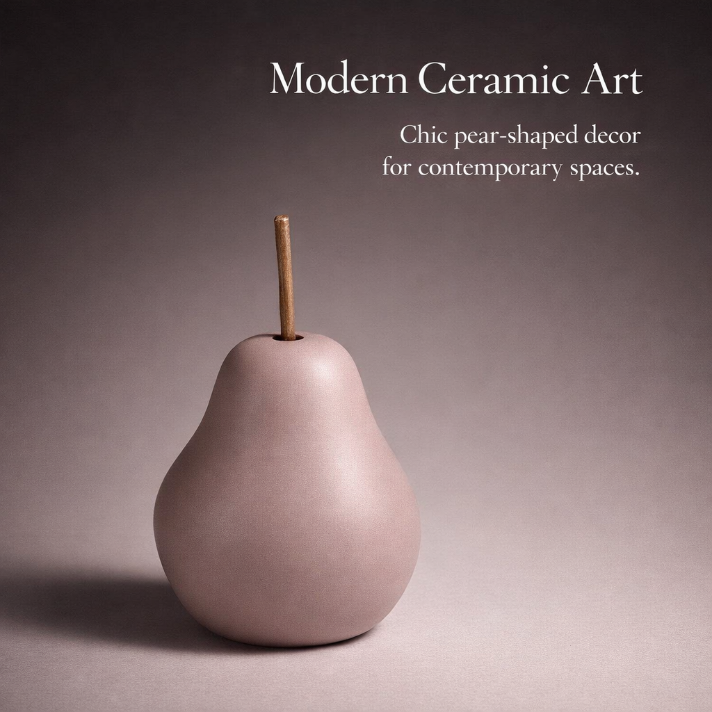 Living Room Decor White Porcelain Ceramic Pear Figurine, Modern Minimalist Fruit Ornament for Desktop and Office, Elegant Decorative Piece