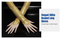 Beaded Fingerless Long Gloves, Retro Women's Cosplay Party Stage Accessory