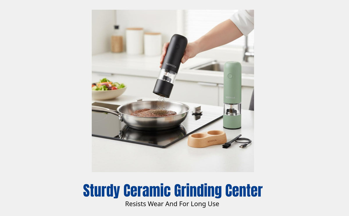 Electric Pepper Grinder, High-End, Kitchen Use, Sea Salt & Black Peppercorns, Ceramic Core, Rechargeable, Adjustable Coarseness, Anti-Slip, Mini Set