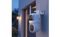 Outdoor WiFi Camera with Antennas Wireless Two-lensLens Camera Compact Hardwired for Home Entrance, Courtyard, Warehouse