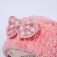 Quick Dry Hair Towel Wrap for Women, Absorbent Coral Fleece with Bowknot, Cute Solid Color Bath Cap