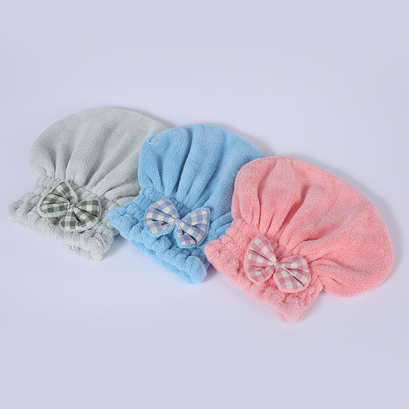 Quick Dry Hair Towel Wrap for Women, Absorbent Coral Fleece with Bowknot, Cute Solid Color Bath Cap