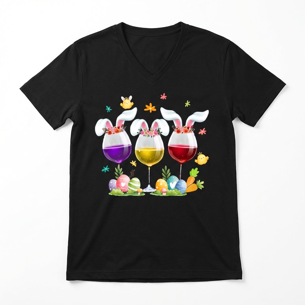 Easter V-Shaped Neckline T-Shirt Festive Design women's Easter T-Shirt Fun Prints V-Shaped Neckline Bunny Graphic Tee for Adults, Girlfriend
