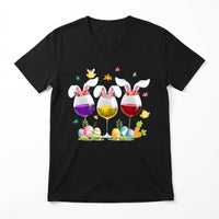 Easter V-Shaped Neckline T-Shirt Festive Design women's Easter T-Shirt Fun Prints V-Shaped Neckline Bunny Graphic Tee for Adults, Girlfriend