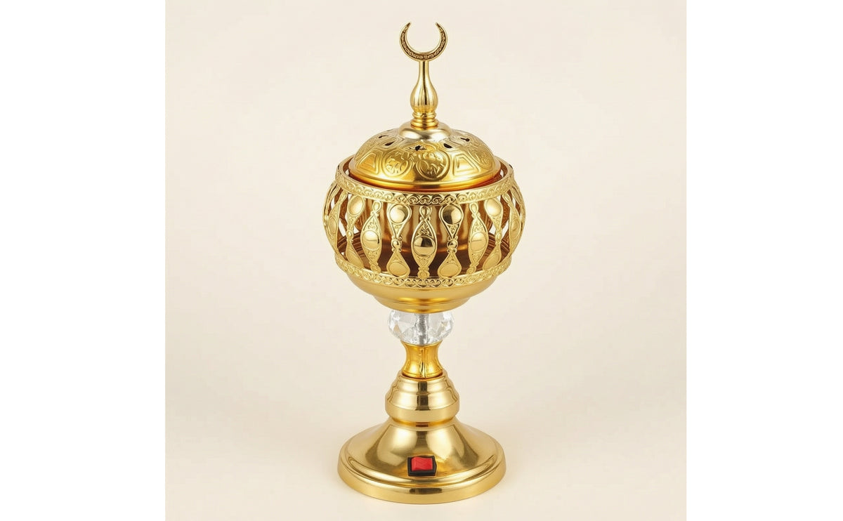 Electric Incense Burner Gold-Tone Metal Incense Burner Decorative Censer Ornate Tabletop Censer Electric for Prayer Room, Study