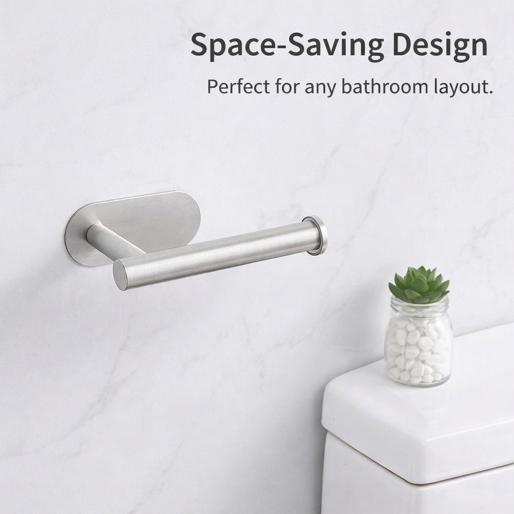 No Drill Stainless Bar Fixtures Set, Adhesive Paper Towel Holder with Toilet and Hooks, Wall Mounted Home Storage Kitchen Organizer