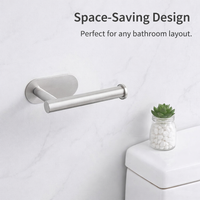 No Drill Stainless Bar Fixtures Set, Adhesive Paper Towel Holder with Toilet and Hooks, Wall Mounted Home Storage Kitchen Organizer