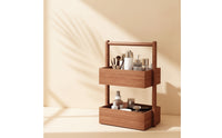 Space-Saving Wooden Desktop Organizer Multifunctional Desktop Shelf with Two Tiers Organized Tabletop Storage Rack Stable for Vanity, Bedroom