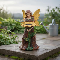 Bird Feeder Fairy Feeder Ornamental Outdoor Decor Hand-Painted Figurine for Patio