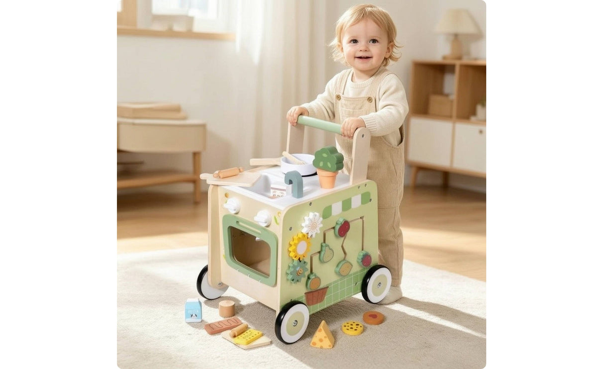 Infant Push Along Toy with Pretend Kitchen Interactive Activity Toy with Pretend Kitchen Sensory for Infants