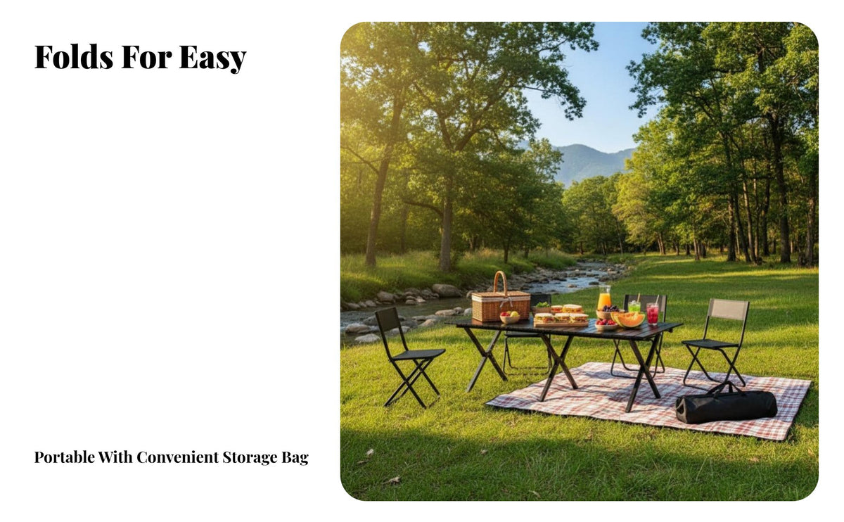Portable Roll-up Camp Table Lightweight Slatted Roll-up Table Long-Lasting Camping Equipment Includes Carry Bag for Picnickers, Families, Tailgaters, Picnics, Backyard, Tailgating, Barbecues