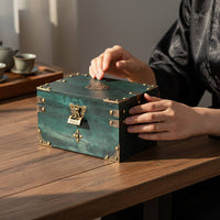 Wooden Jewelry Box Lockable Design Chinese Design Keepsake Box Antique Design Treasure Chest Multifunctional for Home Decor