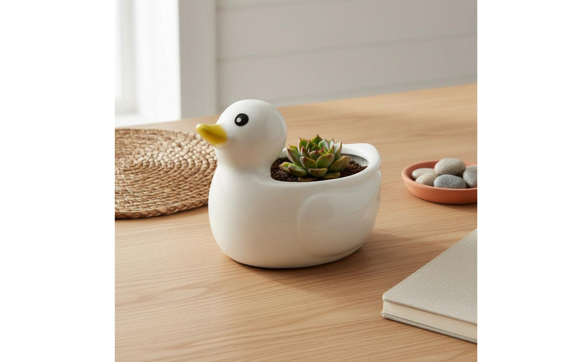 Creative Desktop Decor Ceramic Duck Planter Great Gift Cartoon Duck Flower Pot With Drainage Hole Cute Duckling Flower Pot Handmade for Windowsill
