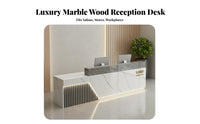 1 Piece Reception Desk Modern Front Desk Commercial Counter Double-layer Countertop Engineered Wood with LED Lighting and Storage Suitable for Salons Barbershops Shops Lobbies