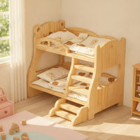 Doll Bed with Stairs Rounded Corners Dollhouse Bunk Bed Furniture for Young Children, Pretend Play